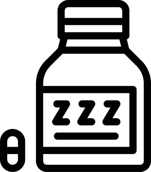 Botella Insomnio Píldoras Icono Estilo Del Esquema — Vector de stock