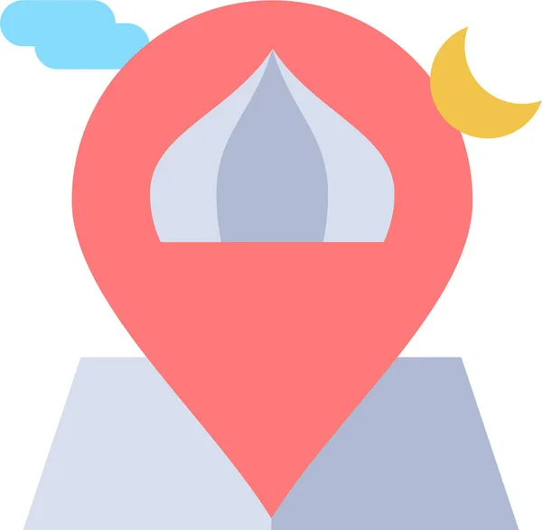 Locatie Kaart Masjid Pictogram Platte Stijl — Stockvector