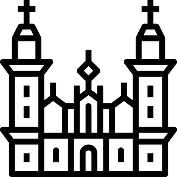 Αρχιτεκτονικός Καθεδρικός Ναός Ορόσημο Εικονίδιο Περίγραμμα Στυλ — Διανυσματικό Αρχείο
