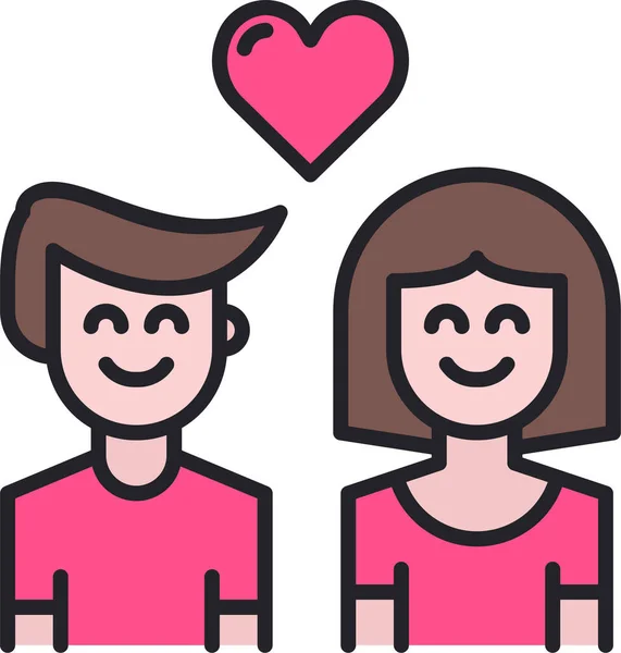 Pareja Corazón Amor Icono Categoría Loveromance — Vector de stock