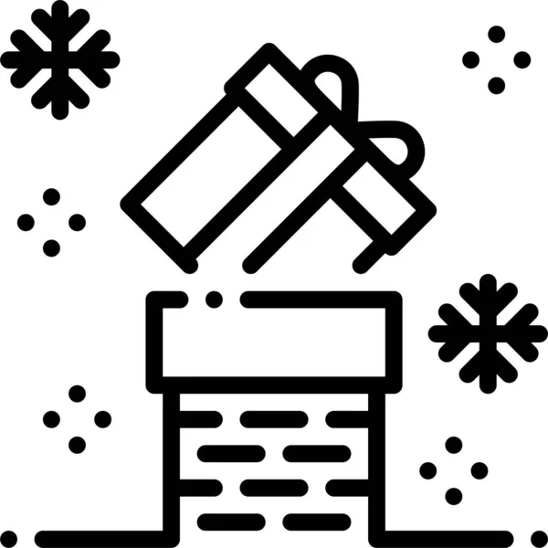 Caja Navidad Icono Chimenea Estilo Del Esquema — Archivo Imágenes Vectoriales