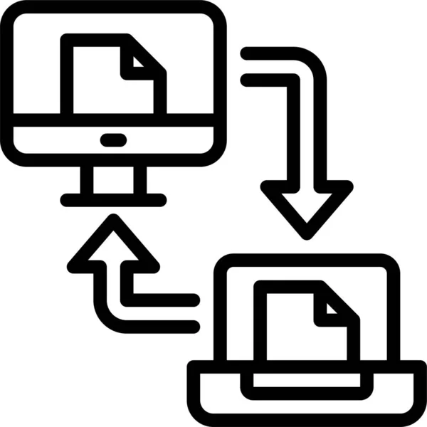 Moniteur Ordinateur Portable Synchroniser Icône Dans Style Contour — Image vectorielle