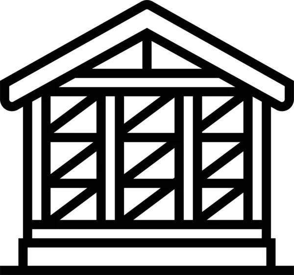 Wooden Frame Building Icon Outline Style — Stock Vector