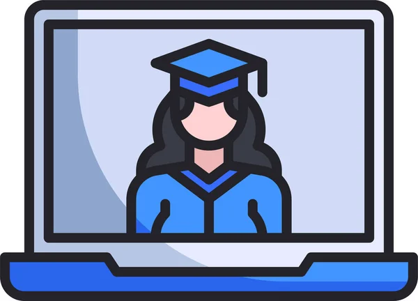 Graduación Femenina Portátil Icono Educaciónescolar Categoría Aprendizaje — Vector de stock