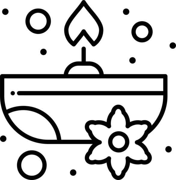 芳香族蜡烛花朵图标 轮廓风格 — 图库矢量图片