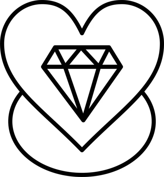Corazón Diamante Icono Amor Estilo Esquema — Vector de stock