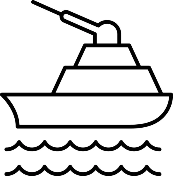 Gun Militair Schip Pictogram Omtrek Stijl — Stockvector