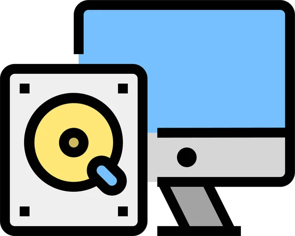 Computer Data Disk Icoon Filedoutline Stijl — Stockvector