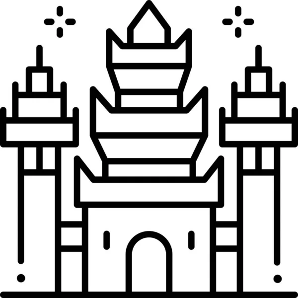 Angkor Wat Architectonic Landmark Icon Outline Style — Stock Vector
