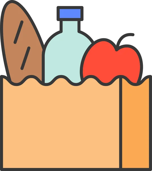 Apple Bag Bread Icon Filled Outline Style — Wektor stockowy