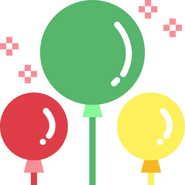 Balloons Birthday Celebration Icon Flat Style — Stock Vector