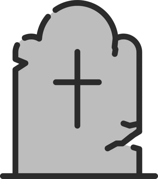 Ikon Horor Halloween Kuburan Dalam Gaya Penuh Garis - Stok Vektor
