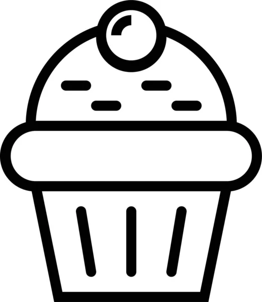 Bakkerij Taart Cupcake Pictogram Omtrek Stijl — Stockvector