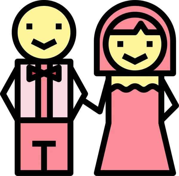 Bride Couple Groom Icon Filled Outline Style — Stock Vector