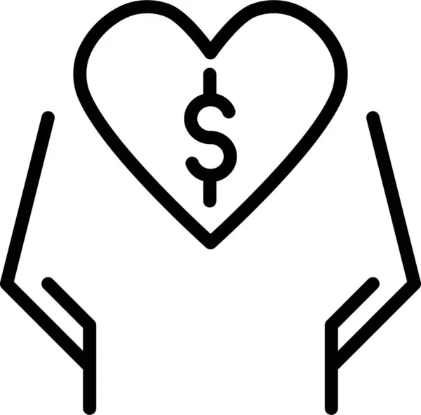 Care Charity Dollar Ikone Umrissen — Stockvektor