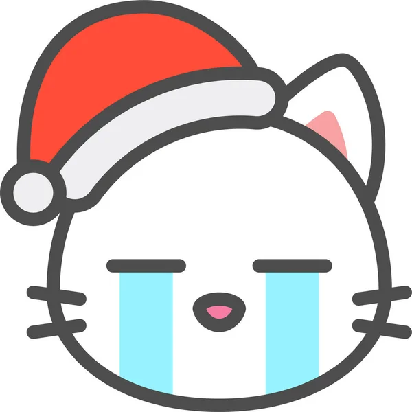 Kedi Noel Ağlama Ikonu Doldurulmuş Ana Hatlarıyla — Stok Vektör