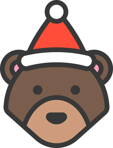 Animal Oso Navidad Sombrero Icono — Vector de stock