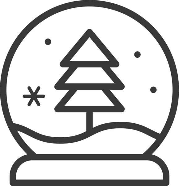 Χριστούγεννα Πεύκο Εικονίδιο Σφαίρα Χιόνι Στυλ Περίγραμμα — Διανυσματικό Αρχείο