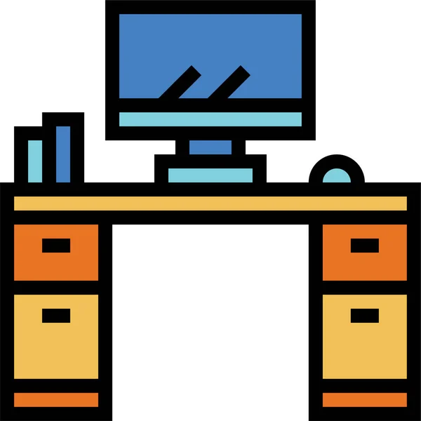 Computer Schreibtischmöbel Ikone Stil Ausgefüllter Konturen — Stockvektor