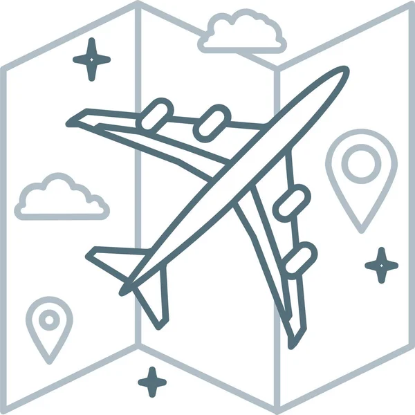 Airplane Map Pin Icon Outline Style — Stock Vector