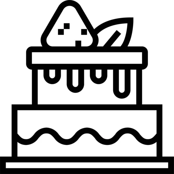 Gâteau Dessert Icône Fraise Dans Style Contour — Image vectorielle