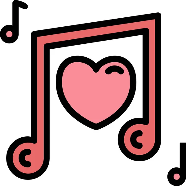 Corazones Aman Icono Música Estilo Contorno Lleno — Vector de stock