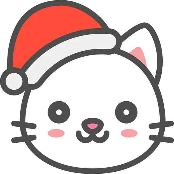 Chat Icône Chapeau Noël Dans Style Contour Rempli — Image vectorielle