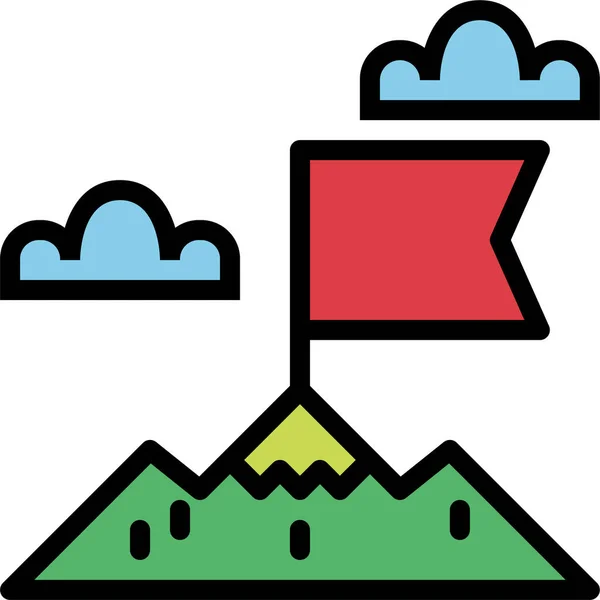 Meta Paisaje Montaña Icono Estilo Contorno Lleno — Vector de stock