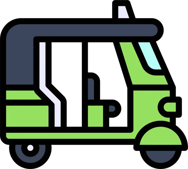 Taşımacılık Aracı Tuk Tuk Simgesi Doldurulmuş Dış Hat Biçiminde — Stok Vektör