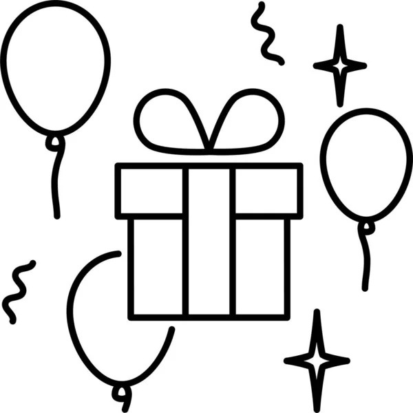 Icono Caja Cumpleaños Globos Estilo Esquema — Vector de stock