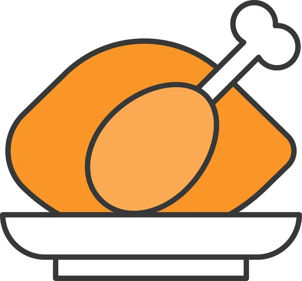 填饱肚子的鸡肉烹调图标 轮廓风格 — 图库矢量图片