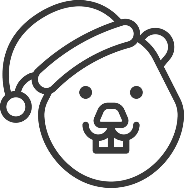 Animal Beaver Christmas Icon Outline Style — Stockvector