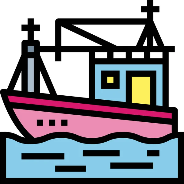 Bateau Logistique Icône Mer Dans Style Contour Rempli — Image vectorielle