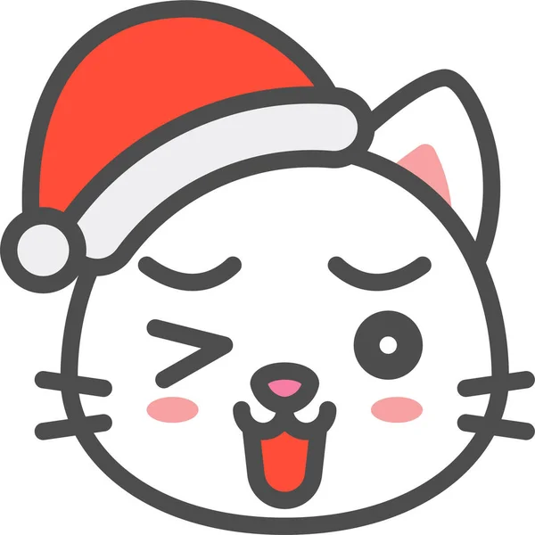 Cat Christmas Hat Icon Filled Outline Style — Vettoriale Stock