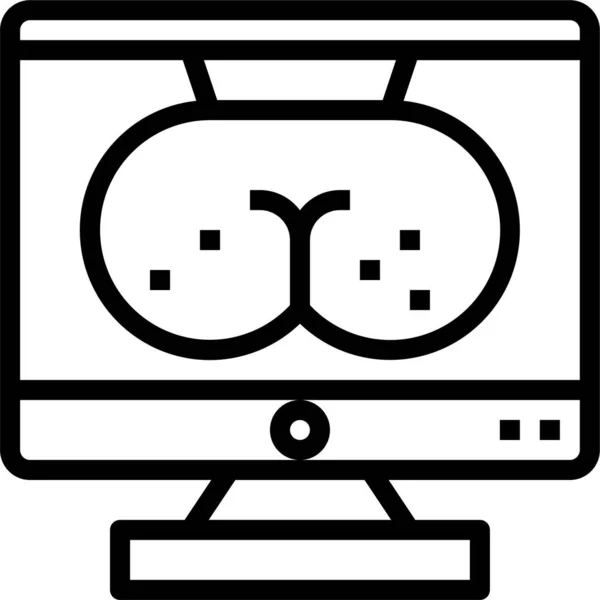 Computer Monitor Porn Icon Outline Style —  Vetores de Stock