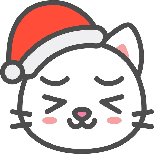 Kedi Noel Şapkası Simgesi Doldurulmuş Ana Hatlarıyla — Stok Vektör
