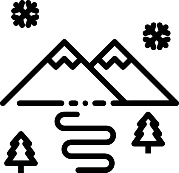 Concours Paysage Montagne Icône Dans Style Contour — Image vectorielle