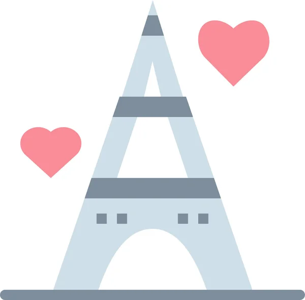 Eiffel France Heart Icon Flachen Stil — Stockvektor