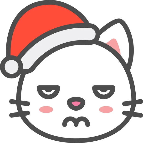 Boring Cat Christmas Icon Filled Outline Style — Stock Vector