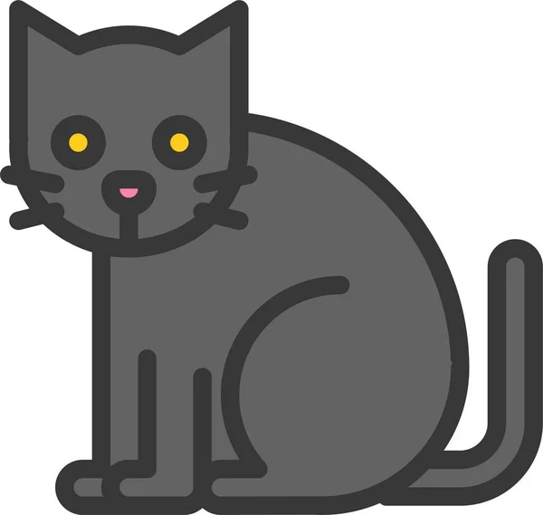 Animal Gato Negro Icono Estilo Contorno Lleno — Vector de stock