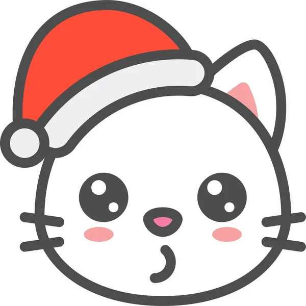 Cat Christmas Hat Icon Filledoutline Style — 스톡 벡터