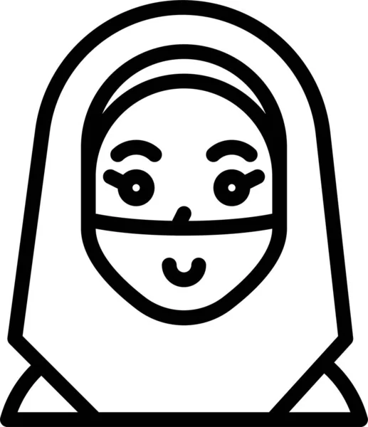 Avatar Voile Visage Icône Féminine Dans Style Contour — Image vectorielle