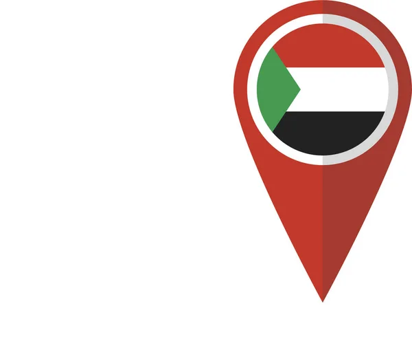 Pin Bandera Sudan Icono Estilo Plano — Vector de stock
