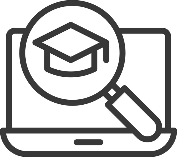 Learning Graduation Cap Laptop Icon Outline Style — Stock Vector