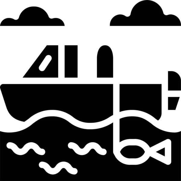 Bateau Pêche Icône Transport Dans Style Solide — Image vectorielle