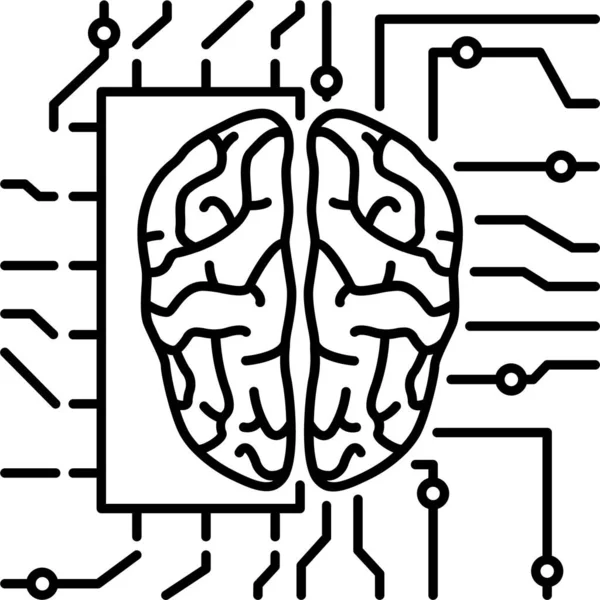 Cervello Brainstorming Chip Icona Stile Contorno — Vettoriale Stock