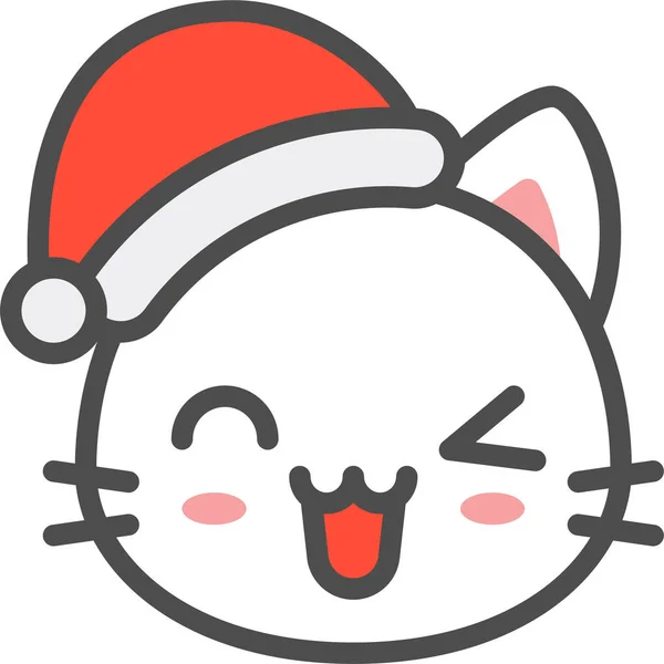 Cat Christmas Hat Icon Filledoutline Style — 스톡 벡터