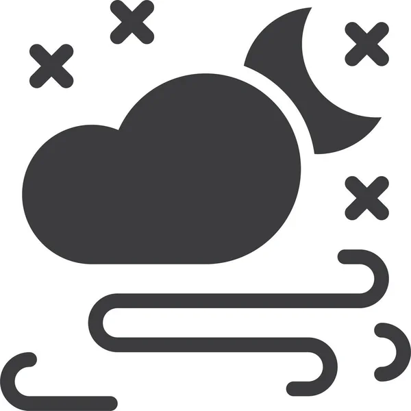 Previsión Nubes Icono Luna Estilo Sólido — Vector de stock