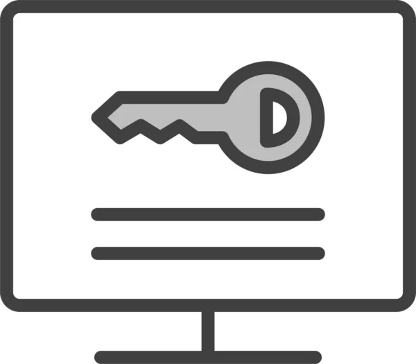 Schlüssel Login Monitor Symbol Dateiumriss Stil — Stockvektor