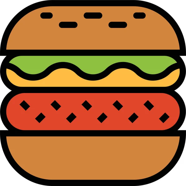 Burger Fast Food Hamburger Ikona Stylu Filledoutline — Wektor stockowy